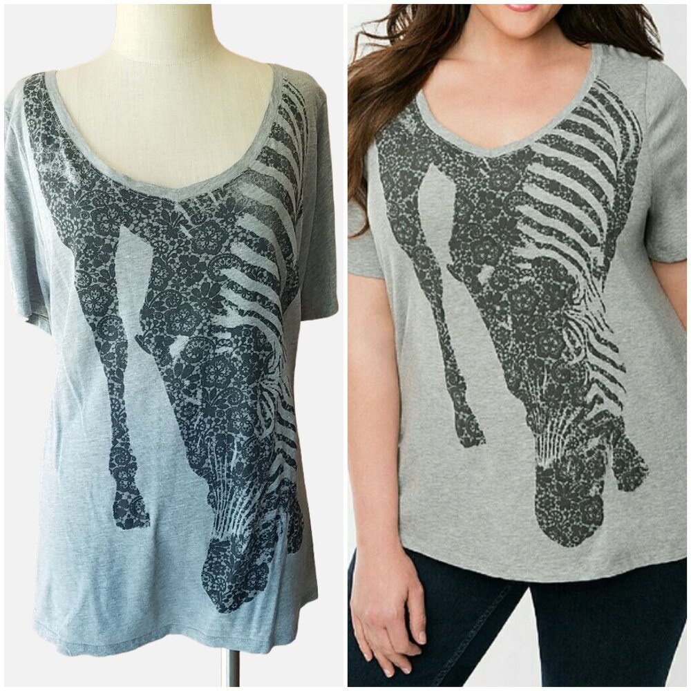 Lane Bryant Zebra Floral Lace Print T-shirt - 22/24